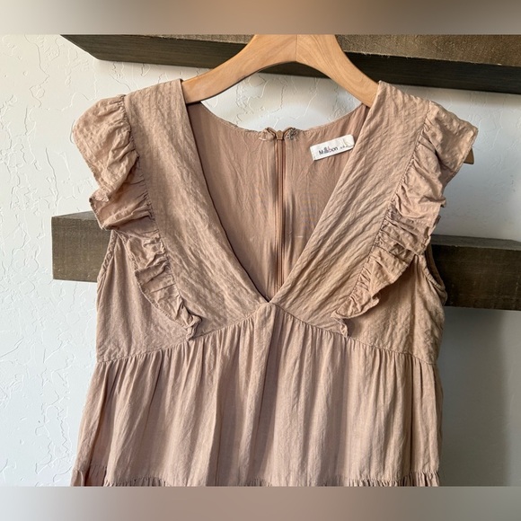 Millibon|Tan ruffled Sleeveless Tiered Dress in Brown/tan color,cottagecore boho - Picture 2 of 13